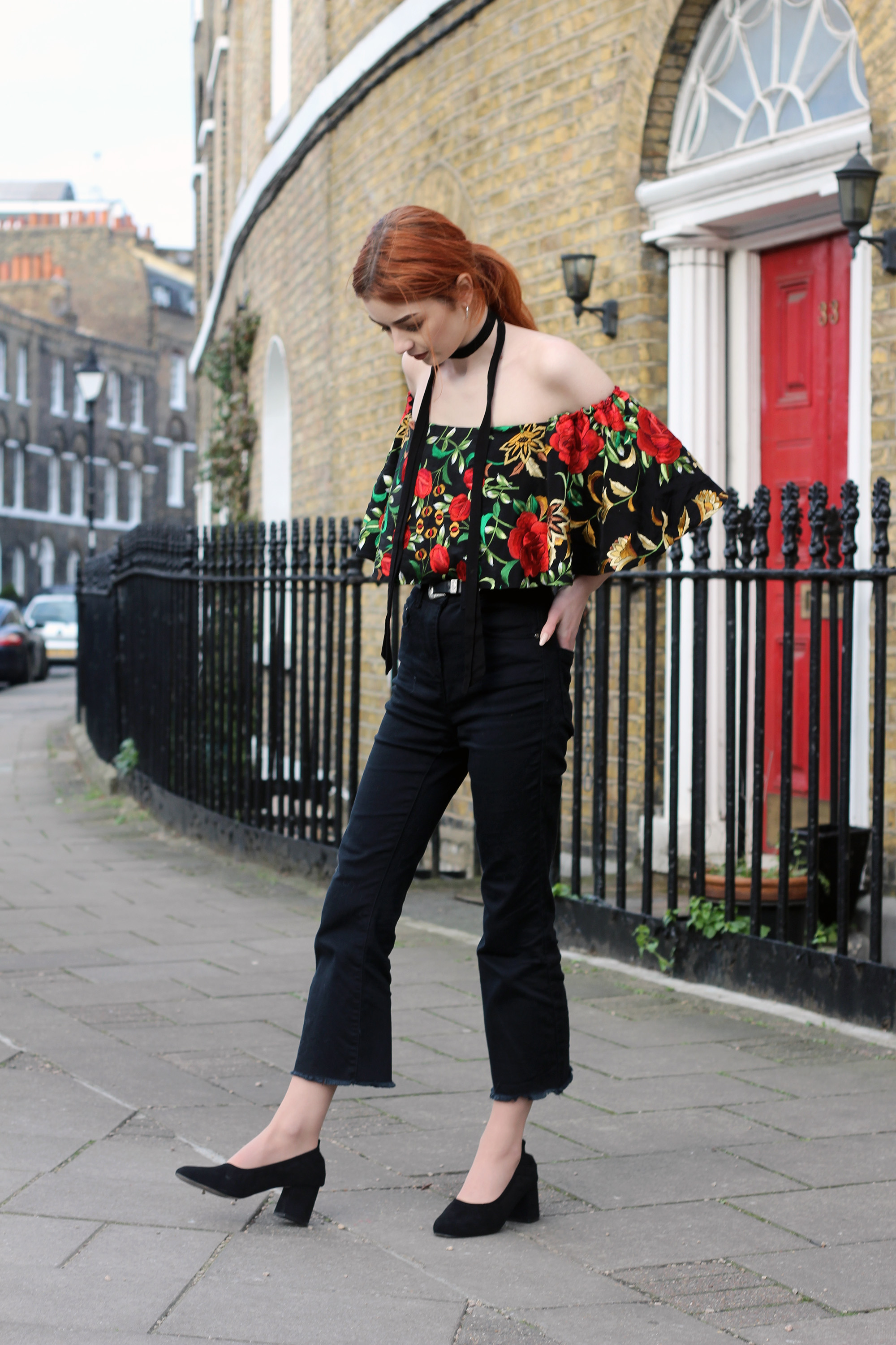 embroidered off-the-shoulder top