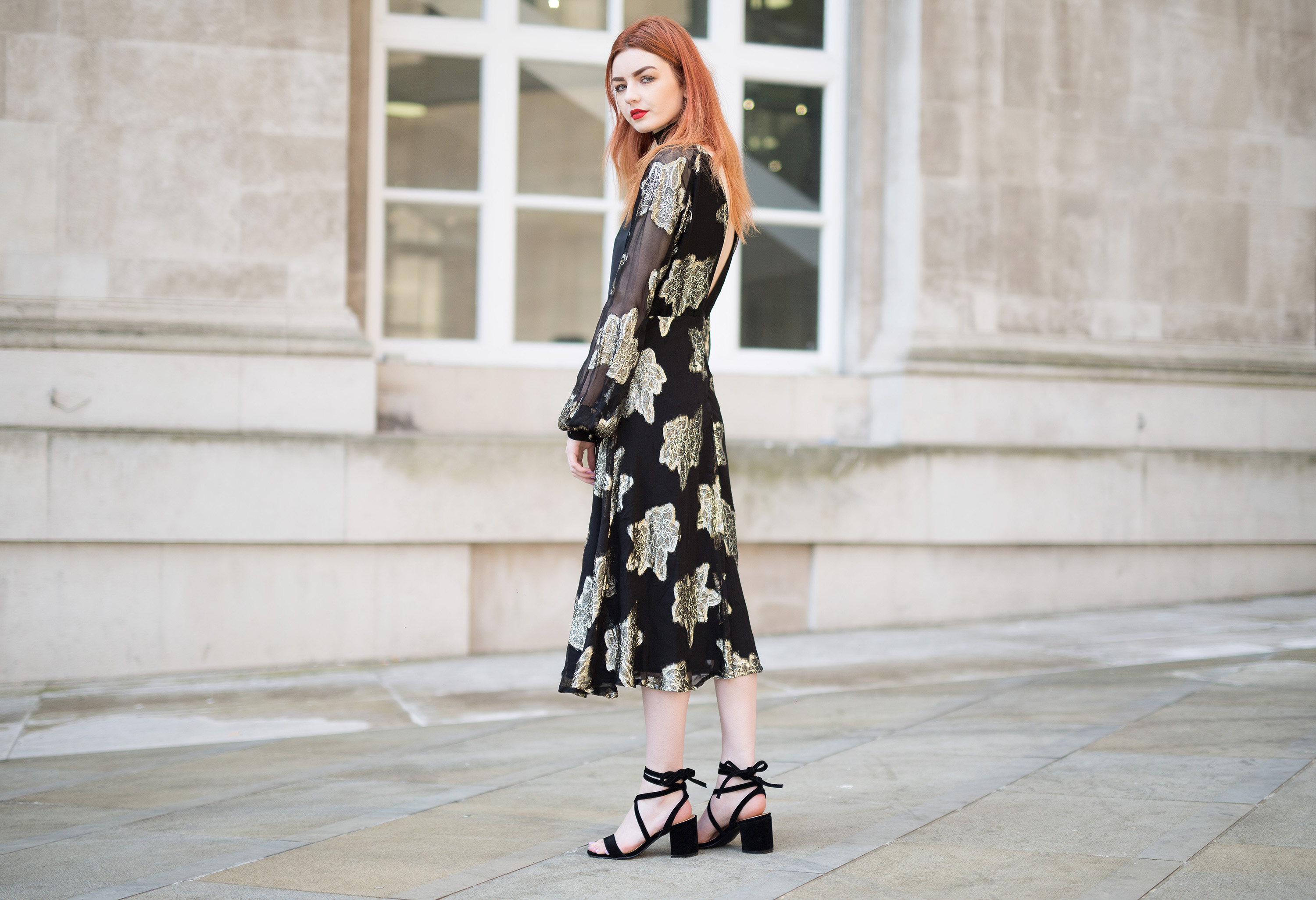 Black Floral Midi Dress – a wedding guest outfit
