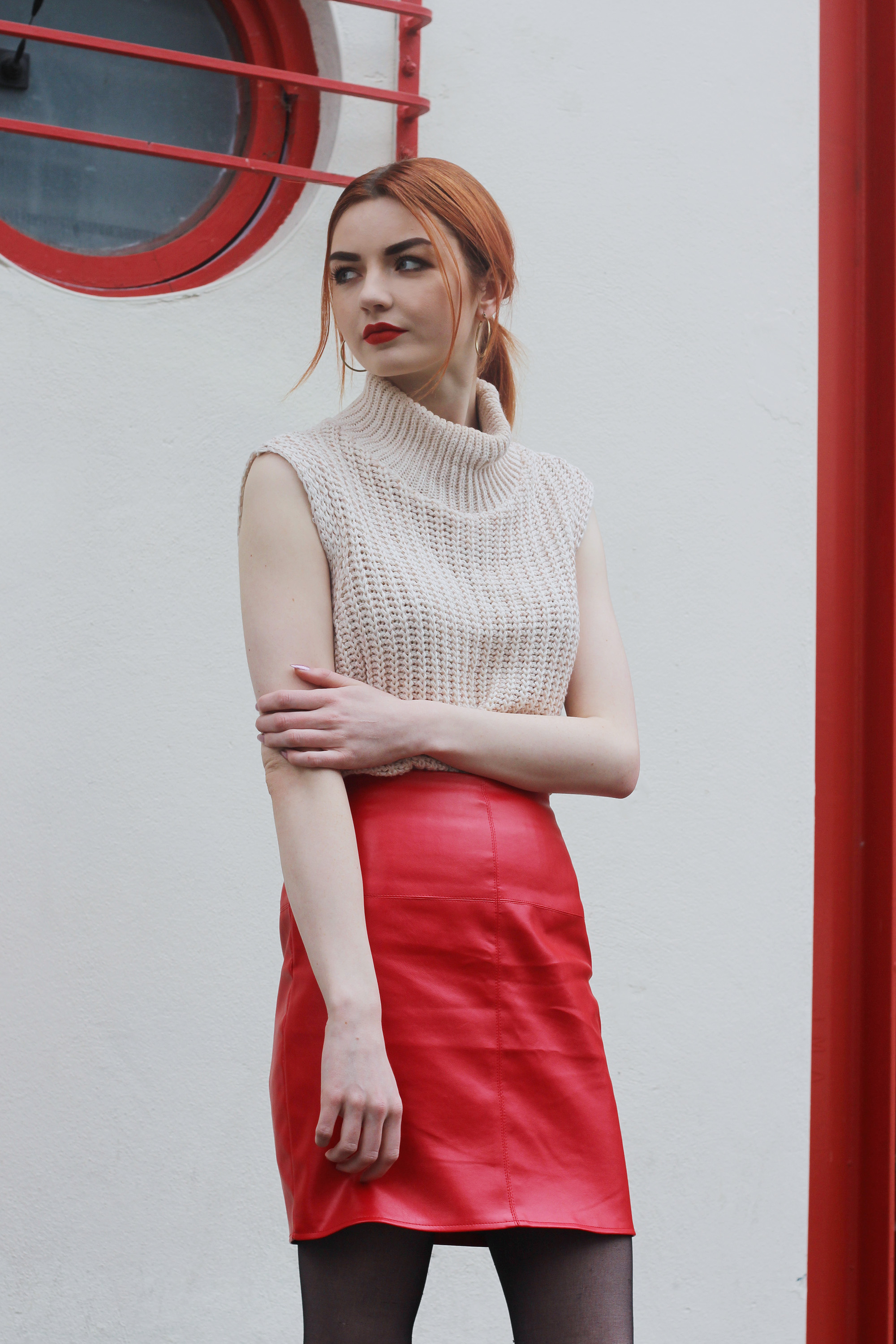 red-faux-leather-skirt
